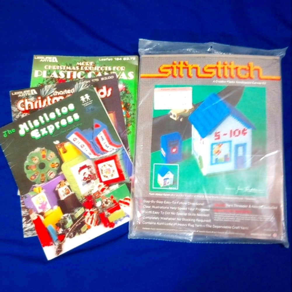 Vintage NIP Sit 'n Stitch Needlepoint Kit and Set of 3 Cross Stitch Book…
